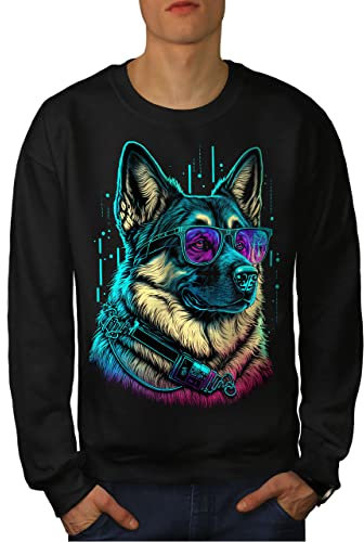 Wellcoda Cyber Synthwave Hund Hipster Kühlen Männer Sweatshirt Schwarz 7XL