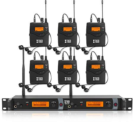 XTUGA IEM1200 Wireless in Ear Monitor System 2 Channel 6 Bodypack Monitoring with in Earphone Wireless Type Used for Stage or Studio (6 Bodypacks)