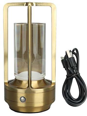 Yosoo Health Gear Cordless Table Lamp Touch Sensor LED Table, 3 Colors Stepless Dimming Lamp Rechargeable Touch Lamp Bedside Nightstand Lamp Crystal Lantern Lamp for Home Bedroom Decor (Gold)