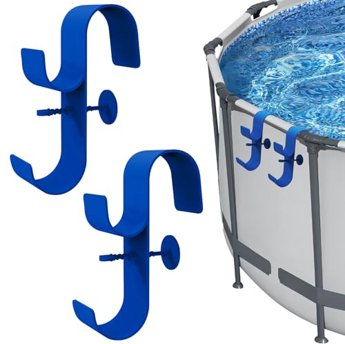 GUAHKUN Kescher Pool Zubehör Halter, 2Pcs Halterung Käscher, Aufbewahrung Poolkescher, Laubrechen, Poolside Pool Leaf Skimmer Net Holder (Blau)