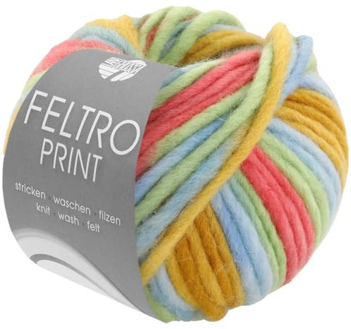 LANA GROSSA Feltro Print | Filzgarn für Kreativhandwerk, hochwertige Wolle zum Nass- und Trockenfilzen | Handstrickgarn aus 100% Schurwolle | 50g Wolle zum Stricken & Häkeln | 50m FB 1306