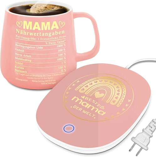 Mama Geschenk Tassenwärmer und Rosa Tasse Mama, Mama Büro Gadgets Kaffee Geschenk für Mama Tassenwärmer für Milch Kaffee, Geburtstagsgeschenk Muttertagsgeschenke für Mama. (Rosa)