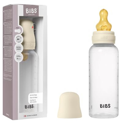 BIBS Babyflasche 270 ml. Sauger aus Naturkautschuk - Babyflaschenset. Anti-Kolik. BPA-frei. Mittlerem Fluss. leicht und einfach zu reinigen. geeignet für Neugeborene ab 0 Jahren - Ivory
