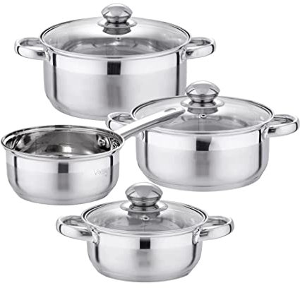 CAFIEDR Kochgeschirr-Set aus Edelstahl, 7-teilig, Kochtopf- und Pfannen-Set für die Küche, Induktionskochtopf, Kasserolle mit Deckel aus gehärtetem Glas