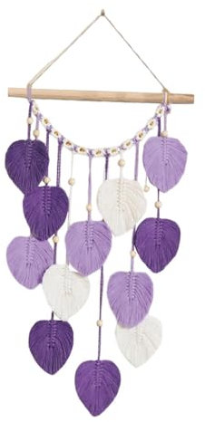 Sharplace Makramee-Wandbehang, Boho-Wandteppich, Moderne Wanddekoration, gewebter Wandteppich mit Blattquasten für Wohnzimmer, Wohnung, Schlafzimmer, Zuhause, Lila