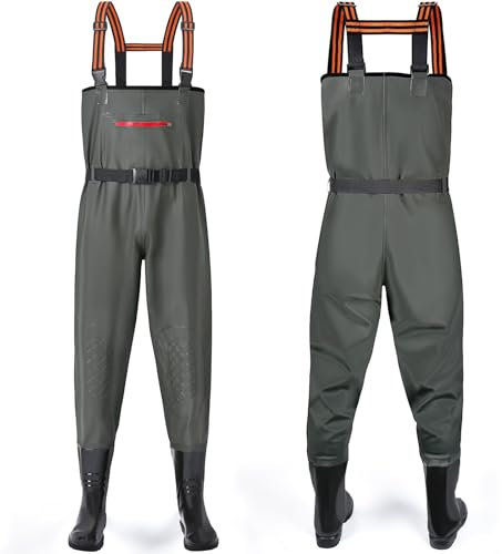 YOOHBERRYS Waders Pesca da Uomo, Waders da Uomo con Stivali da Pesca 42-46, Waders Trampolieri da Pesca, Pantaloni Impermeabili Antiscivolo Regalo per Amanti Pesca Sportiva (44)
