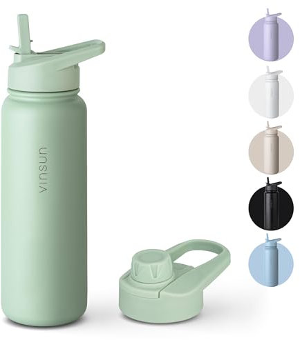 VINSUN Gourde Isotherme 750ml - Gourde Inox avec Paille et Ouverture pour Boire - Bouteille Isotherme Anti-fuite, sans BPA, Reutilisable