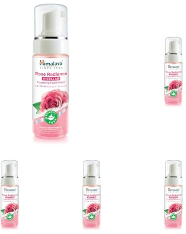 Himalaya Rose Radiance - Detergente per viso con schiuma micellare, rimuove il trucco impermeabile, 150 ml Confezione da 5, Pacchetto