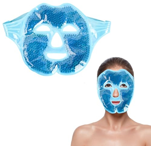 Kühlmaske Gesicht, Wiederverwendbare Gesicht Eis Augenmaske, Gel Gesichtsmaske für Männer Frauen, Kalte Warme Kompresse Eismaske für Gesicht Schwellungen, Dunkle Kreise, Hautpflege (Blau)