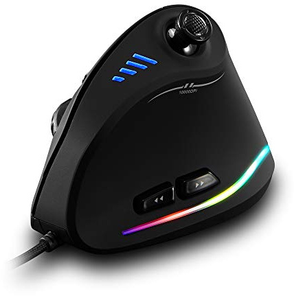zelotes Ergonomic Gaming Mouse with Joystick,10000 DPI(6-Level Adjustable),11 Programmable Buttons,RGB Lighting, USB Optical Wired Vertical Mouse for Office/Gaming/Laptop/PC (Black)