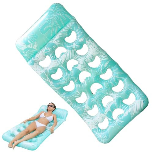 Dtaigou Aufblasbare Pool Luftmatratze | Aufblasbare Poolmatte Mit Kopfstütze,Wasserfeste Blattmuster Schwimmmatte Für Freizeitparks, Reisen, Gartenpartys & Wasserspaß