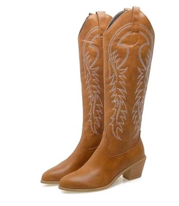 YXADGML Camperos Texani Donna Stivali da Cowboy Western Ricamati for Le Donne Stivali Alti Fino al Ginocchio alla Moda Scarpe con Zeppa Scarpe con Tacco Scarpe di Grandi Dimensioni 45 50(Brown,45)