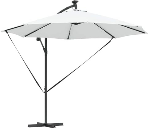 vidaXL Auskragender Bananenschirm Sand 294 x 294 x 248 cm, Verstellbarer Sonnenschirm, Moderne Solar-Schattenspender, wetterfester Outdoor-Baldachin für Balkon und Garten
