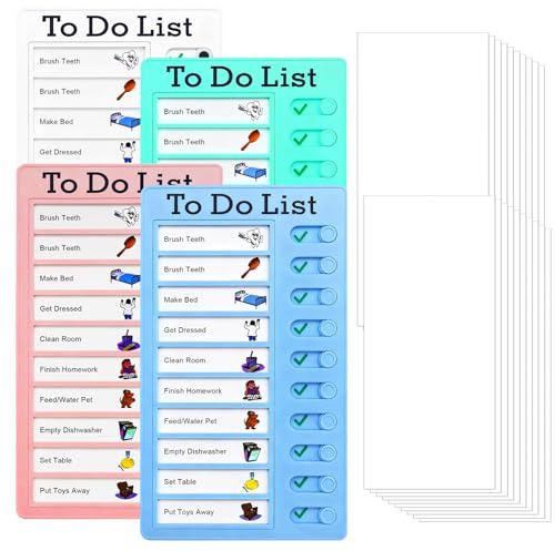 To Do Liste Kinder 4 Stück – 20x12cm Routine Planer mit 20 Blanko Papier | Für Zuhause, Reisen & Schule, Memo Checkliste Boards für Kinder Erwachsene für Lernplanung, Zeitplan, Erinnerung & Aufgaben
