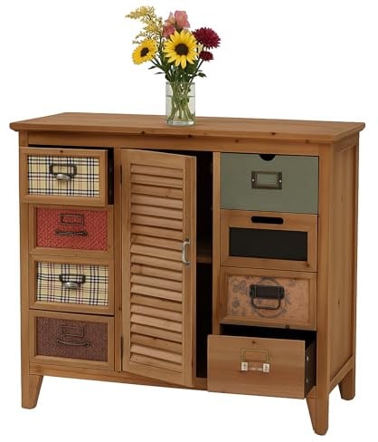 Mendler Comò cassettiera HWC-O63, armadio con cassetti, portatarghette persiana vintage shabby 80x91x40 cm - telaio naturale