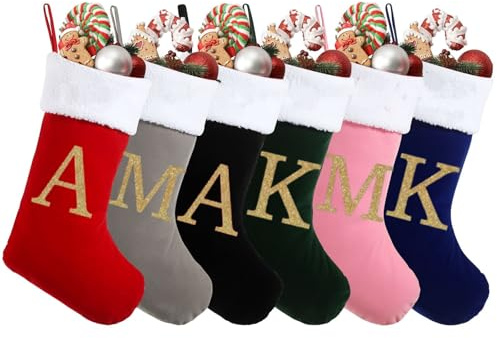 Sleeleece Christmas Stockings with Letters,18 Inch Plush Christmas Stockings Initial Monogram Letter Christmas Stocking Red Velvet Xmas Stockings Holiday Decor Tree Decoration for Kids & Adults