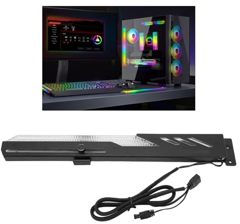 Ausla GPU Support Bracket ARGB 3Pin 4Pin Sliding Adjustable Graphics Card Holder GPU Brace with Edge Lit RGB Tempered Glass for Desktop PC Gaming