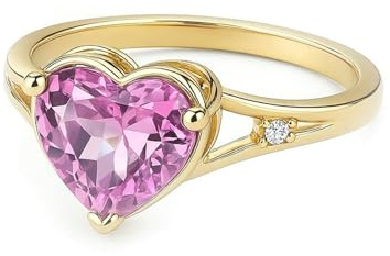 Whoiy Kreierter rosa Saphir Ringe Gelbgold 585, Eheringe Damen 14 Karat Echt Gold Herz Ehebandring Verlobungs Ring mit Kreierter rosa Saphir 1.2ct Bandring für Frauen Gr. 61 (19.4)