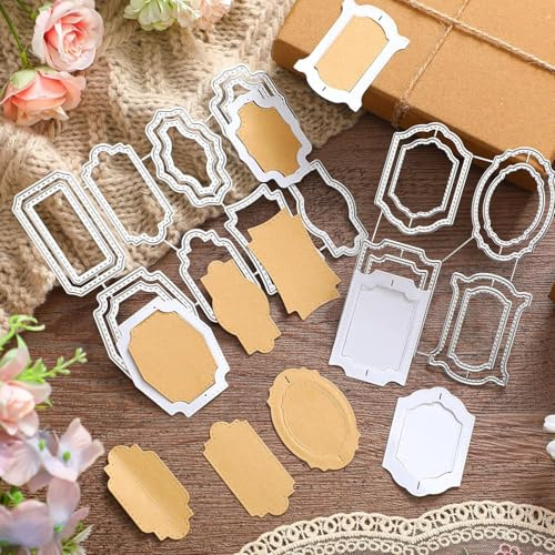 8-teiliges Stanzschablonen Set, Etiketten-Stanzformen für Stanzmaschine | Robuste Stanzformen aus Carbonstahl für Etiketten, Anhänger, Scrapbooking, Kartenherstellung, Fotoalben und DIY-Projekte