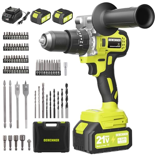 DEWINNER Trapano avvitatore senza fili 21 V per batteria Makita 2 batterie 4.0 Ah,130 Nm Max Brushless avvitatore a batteria senza fili con 76 accessori e valia,20+3 regolazioni di coppia,2 velocità