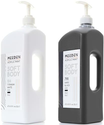 MEEDEN Pintura Acrílica Fluida: Blanco y Negro - 2L/69oz Pintura Artista Líquido Verde a Granel con Bomba - Acabado Estera y alta Coherencia - Grande Suministro de Arte para Lienzos, Artesanías