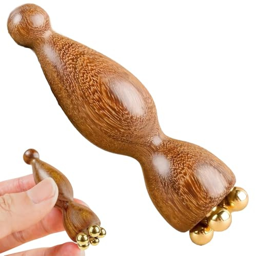 Ceriselle Gesichtsmassage, Massageroller & Eisroller fürs Gesicht, Sandelholz Gesichtsroller mit 5 Kupferkugeln für Gesicht und Augen, Travel Size