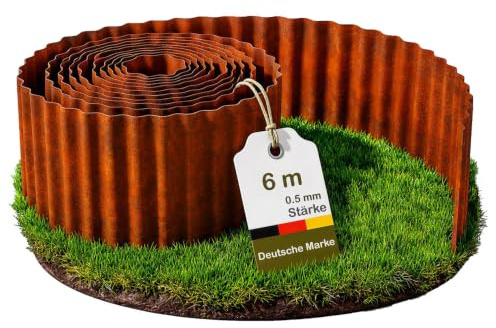 novaterra® Rasenkante aus gewelltem Cortenstahl - 12m, 15cm Höhe, 0,3mm Stärke - Rostoptik Beetbegrenzung, Flexible Rasenkante für Garten & Mähroboter