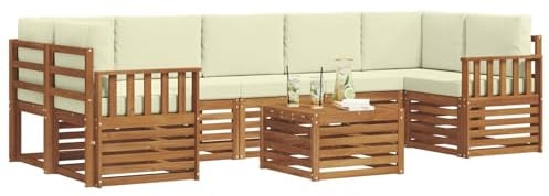 vidaXL Sofagarnituren 8 pcs Natur und Creme Massivholz Akazie, Elegantes Garten-Sofa, modernes Lounge-Set für draußen, langlebige Terrasse, gemütliche Sitzmöbel