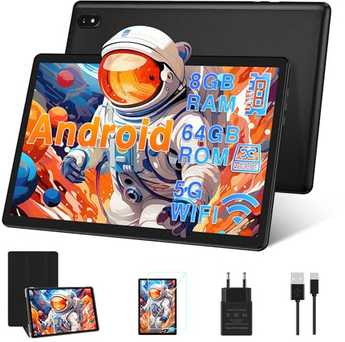 DMOAO Tablet 10 Pulgadas Android con 5G Wi-Fi, HD Tablets con 8GB RAM + 64GB ROM (Ampliable hasta 1TB), GPS, 8 Cores 2.0 GHz, Bluetooth 5.0, 1280 * 800 IPS, USB-C, 6000 mAh, Negro