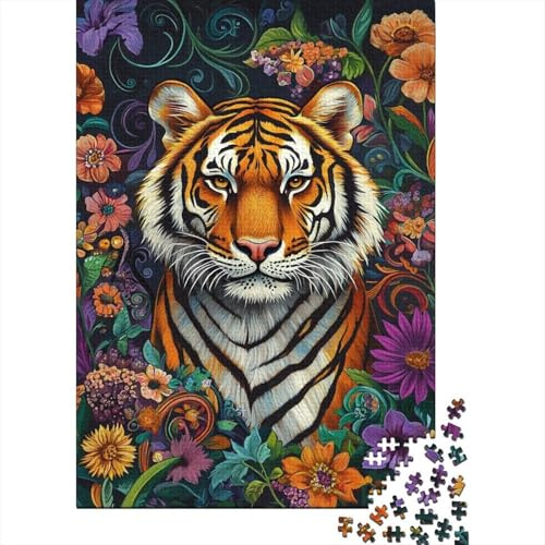 Tiger Jigsaw Puzzle 1000 Piece Jigsaw Puzzle for Adults Floral Garden Relaxation