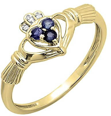 Dazzlingrock Collection Claddagh-Ring in Herzform, 14 Karat Gold, Diamant und blauer Saphir, Brautversprechen, irische Liebe und Freundschaft, Gelbgold, Diamant, Gelbgold, Diamant
