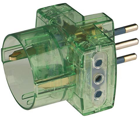 Poly Pool PP0467.8S Adattatore Triplo Spina Piccola e 2 Prese 10 A e 1 Presa Standard Tedesco, Trasparente Verde