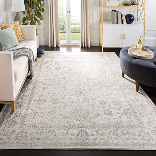 SAFAVIEH Distressed Teppich für Wohnzimmer, Esszimmer, Schlafzimmer - Adirondack Collection, Kurzer Flor, Elfenbein und Silber, 91 X 152 cm
