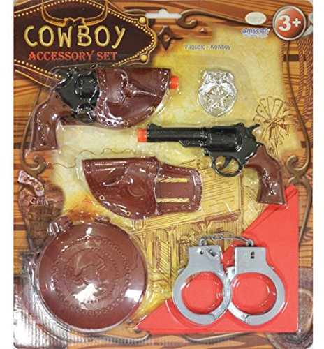 Amscan 997577 - Kostümset Cowboy, Halstuch, Abzeichen, Holster, zwei Pistolen, Feldflasche,1 Paar Handschellen, Spielset