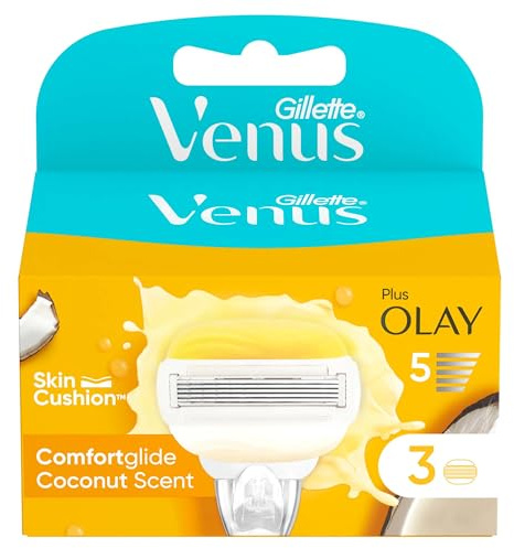 Gillette Venus ComfortGlide with Olay 2-in-1 Razor Blades for Women, Pack of 3 Refill Blades (Packaging May Vary)