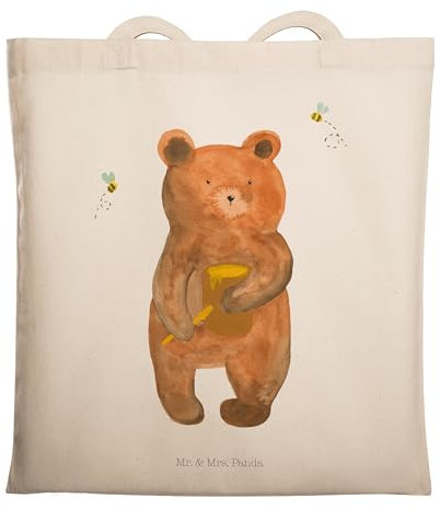 Mr. & Mrs. Panda Jutebeutel Bär Honig - Geschenk, Shopper, Freund, Partner, Laptoptasche, Umhängetasche, Teddy, Liebe, Tasche, Büchertasche
