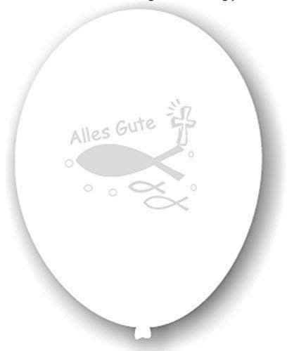 Karaloon Luftballon Ichthys Alles Gute für Konfirmation Kommunion 6 Stück 30 cm weiß-silber