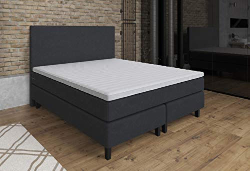 Tesla Dreams Boxspringbett 140x200 ETNA, Taschenfederkern Matratze H2/H3, Unterbau Taschenfederkern, Komfortschaum Topper, Polsterbett, Hotelbett, Anthrazit