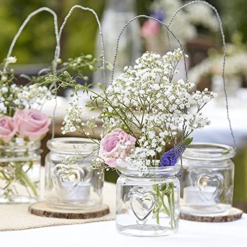 Ginger Ray Rustic Glass Wedding Heart Hanging Tea Light Holders 4 Pack
