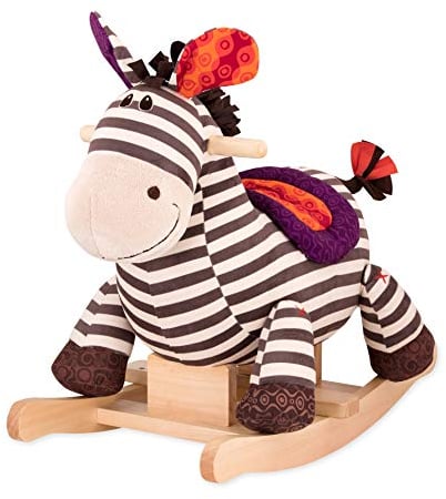 B. toys Schaukelpferd Zebra gestreift aus weichem Plüsch und hochwertigem Holz, Schaukeltier zum Draufsitzen für Kinder und Babys ab 18 Monaten