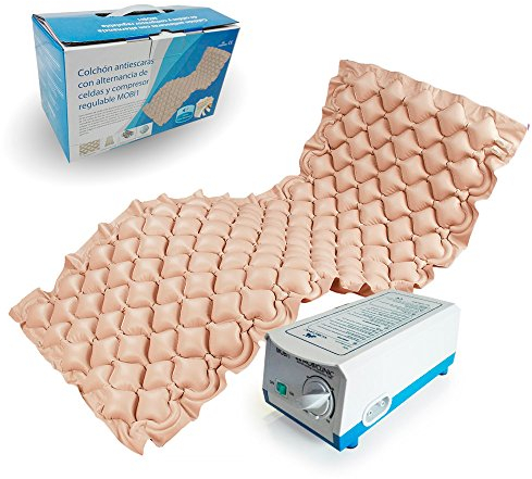 Mobiclinic, Colchón antiescaras de aire alternante, Modelo mobi 1, Con motor compresor, Pvc médico ignífugo, Marca española, Para escaras grado i, 200 x 90 7, 130 celdas, Color beige