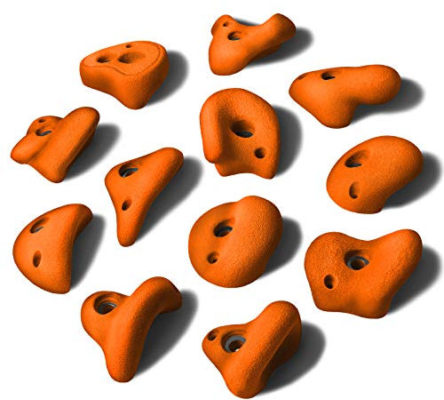 ALPIDEX 12 Prese da Arrampicata L | Blocchi Arrampicata | Misura L | Vari Sottosquadri, Forme, Colori | Set Prese Arrampicata con Manici - Colore:Arancio Sportivo