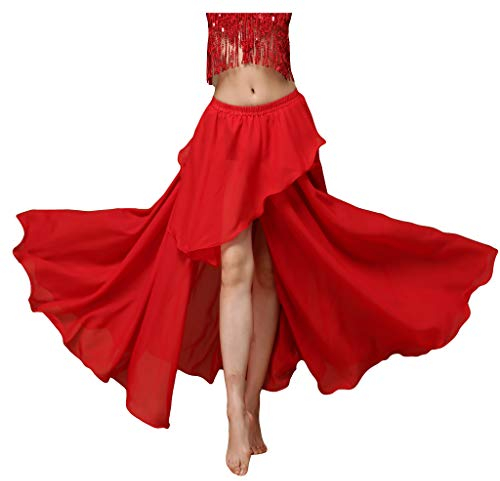Baisdan Bauchtanzrock, langer Chiffon-Schlitzrock, Bauchtanz-Kostüm, für Bauchtanz-Übungen, rot, Einheitsgröße