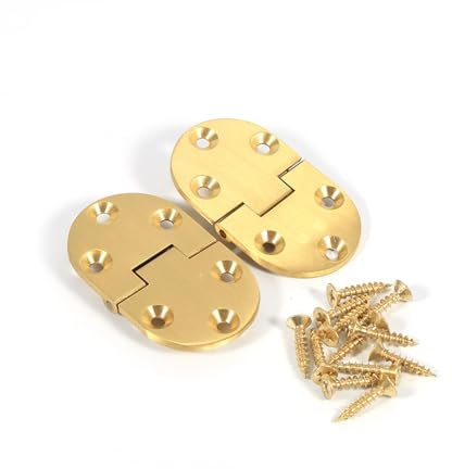 AUNMAS 2Pcs Brass Tray Hinge Round Edges, 6.5 * 3.8 * 0.3cm Brass Butler Tray Flip Top Hinge 180 Degree Round Foldable Flap Cabinet Satin Cabinet Hinges with 12 Brass Screws for Folding Table Door