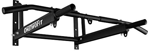 ONETWOFIT Barra de dominadas para montaje en pared Pull Up Bar OT103 | Peso: 200 kg 6 agujeros para uso doméstico, con asa, segura y estable,barra de dominadas de pared para colgar sacos de arena