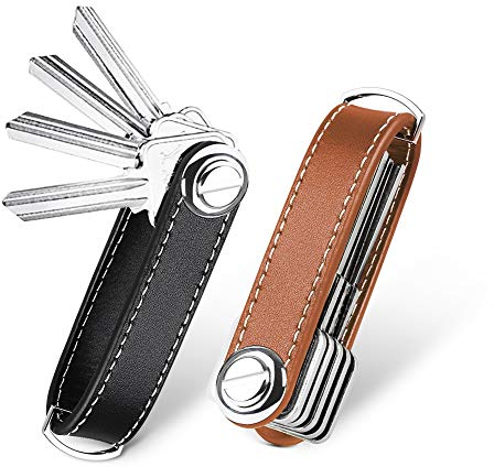flintronic Key Organizer | 2 Stücke Schlüsselanhänger Echtes Leder | Pocket Smart Key Holder mit Stilvoller,Funktionaler und Praktischer Geschenkbox (für 7-9 Mehrfachschlüssel)-Brown+Schwarz