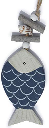 vonHermine Dekofisch Holz Fisch zum Hängen maritim Meer-Deko Muschelkette Blau Schuppen