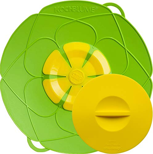 Kochblume - das Original vom Erfinder Armin Harecker L 29 cm Limette, Überkochschutz für Topfgrößen von Ø 14 bis 24 cm, mit Frischhaltedeckel gratis