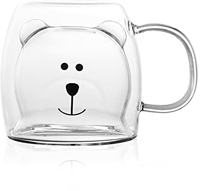 Chiatai, tazza a doppia parete da 250 ml in vetro isolante, con manico, per caffè, tè, latte, ideale come regalo di Natale, trasparente