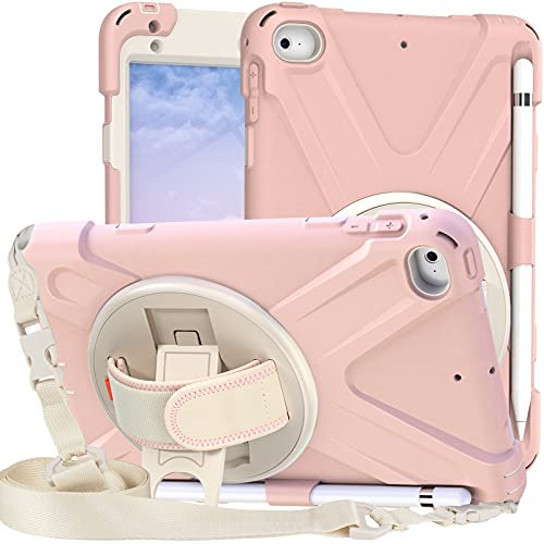 MadeRy Funda para iPad Mini 5 (2019) / iPad Mini 4 7.9 Inch, Carcasa Robusta Antichoque Rugosa con Soporte Rotativo Asa de Mano y Correa Hombro.(Rosa)